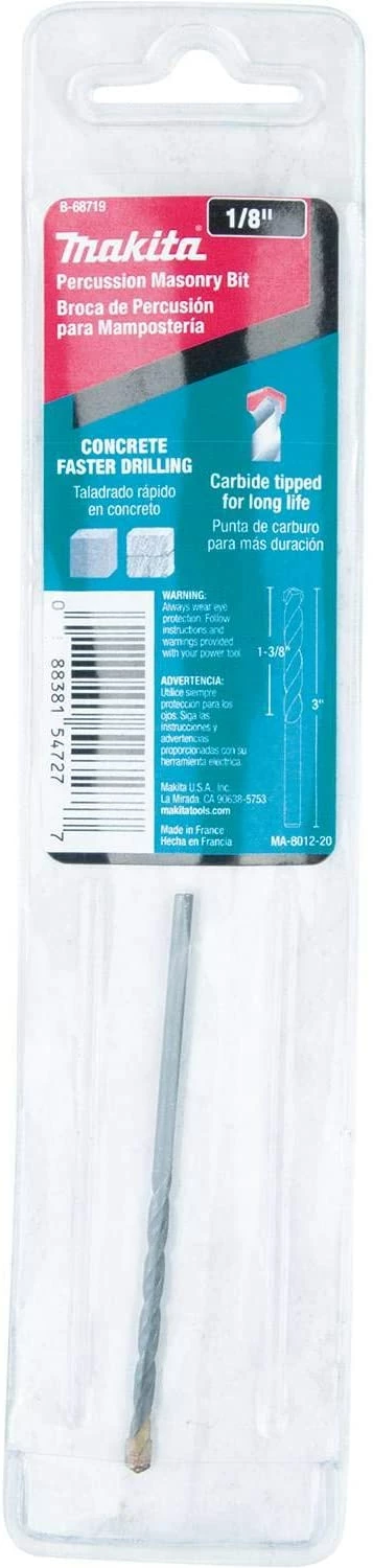 Makita B-68719 1/8" x 3" Carbide Tipped Percussion Masonry Hammer Drill Bit 2 Makita B-68719 1/8" x 3" Carbide Tipped Percussion Masonry Hammer Drill Bit - Image 2