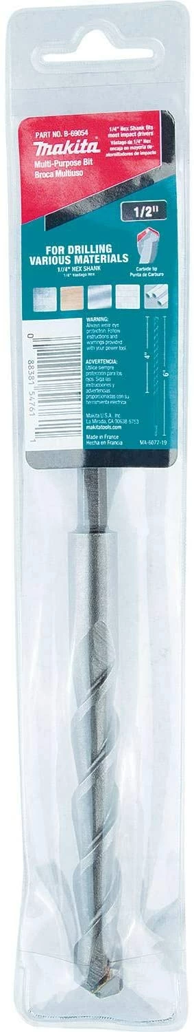 Makita B-69054 1/2" x 6" Multi-Purpose Bit, 1/4" Hex Shank 2 Makita B-69054 1/2" x 6" Multi-Purpose Bit, 1/4" Hex Shank - Image 2