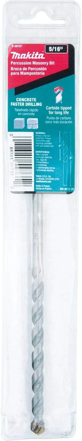 Makita B-68797 5/16" x 6" Carbide Tipped Percussion Masonry Hammer Drill Bit 2 Makita B-68797 5/16" x 6" Carbide Tipped Percussion Masonry Hammer Drill Bit - Image 2