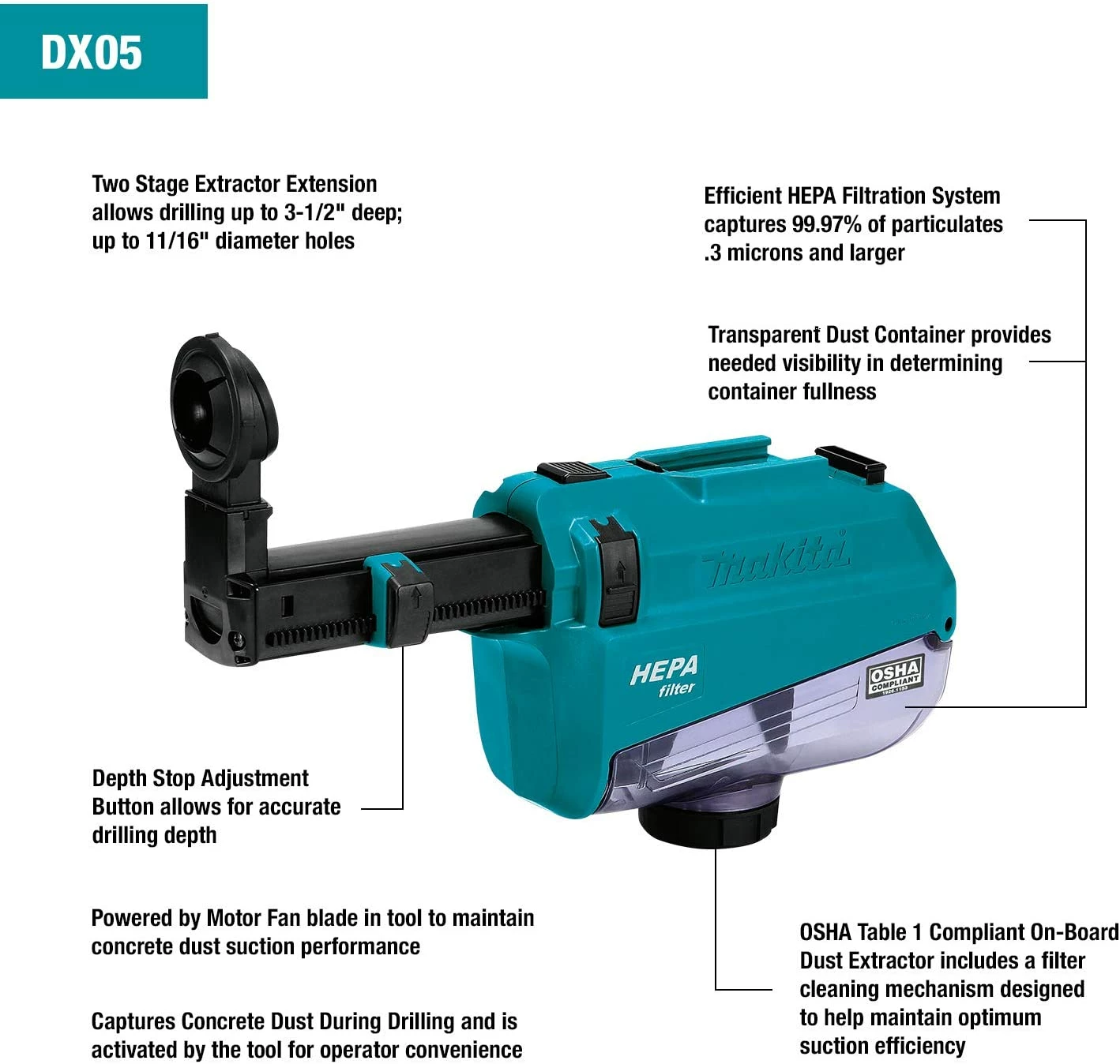 Makita DX05 Dust Extractor Attachment with Hepa Filter Cleaning Mechanism 3 Makita DX05 Dust Extractor Attachment with Hepa Filter Cleaning Mechanism - Image 3