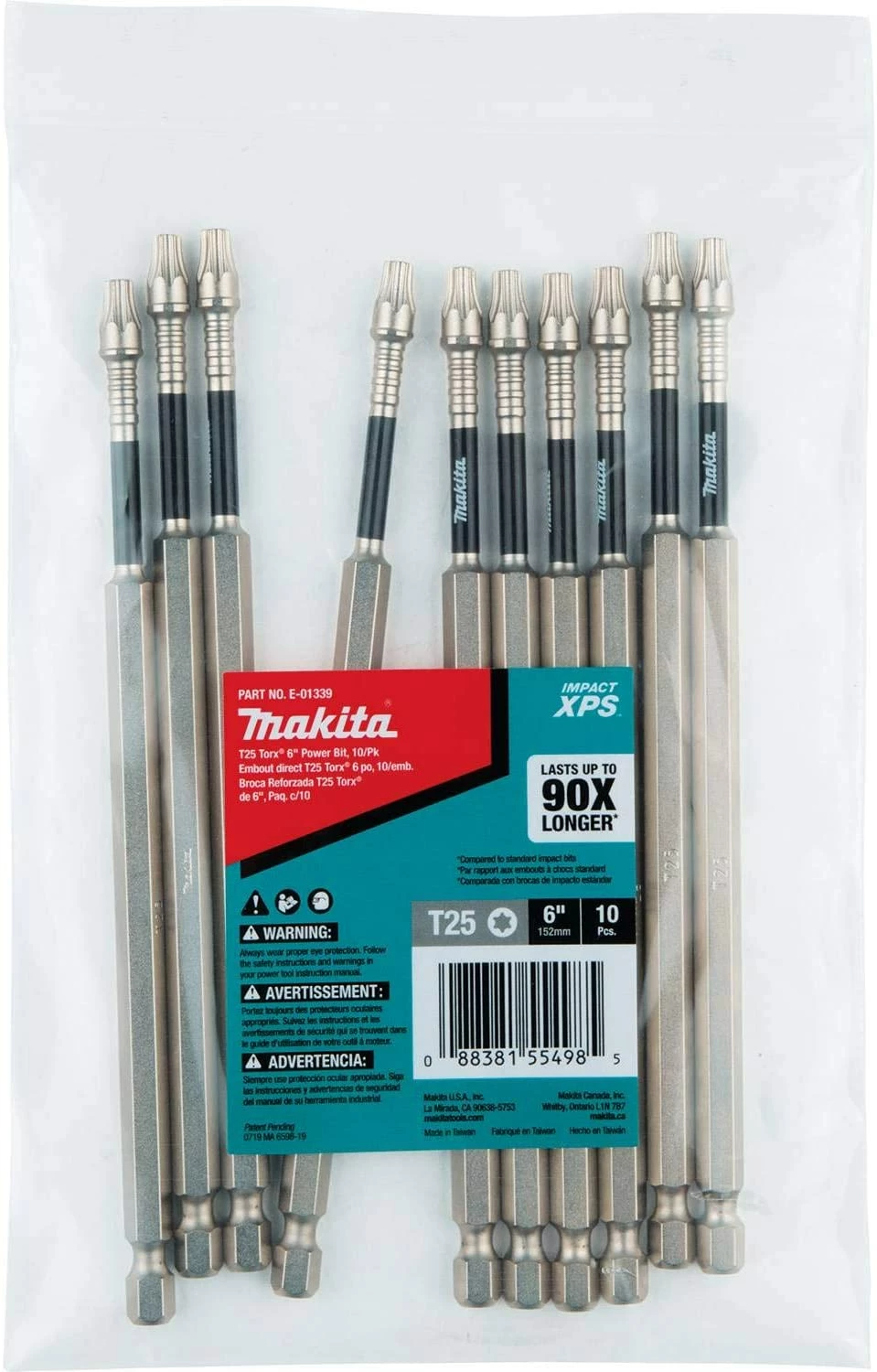 Makita E-01339 Impact XPS T25 Torx 6" Power Bit, 10/pk, Bulk 1 Makita E-01339 Impact XPS T25 Torx 6" Power Bit, 10/pk, Bulk
