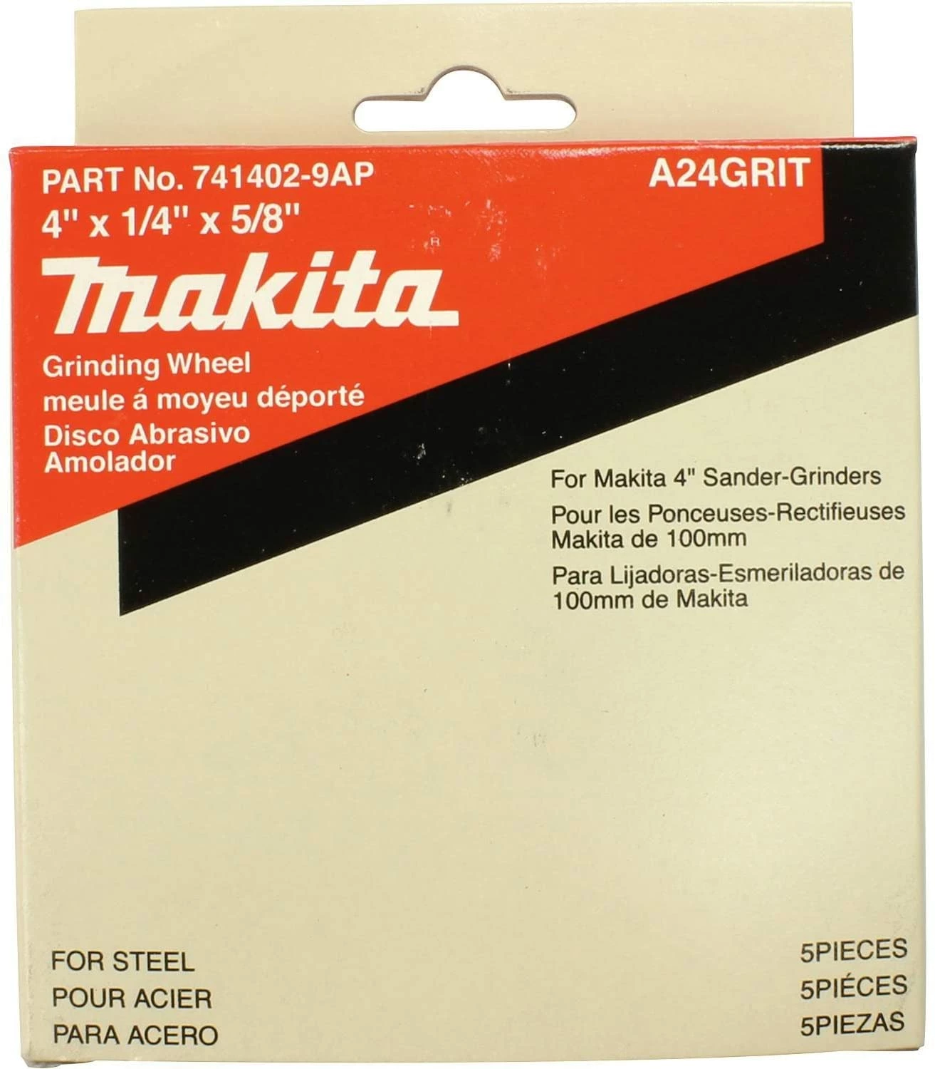 Makita 741402-9AP 4" x 5/8" x 1/4" Grinding Wheel, 24 Grit, General Purpose Metal, 5/Pk 2 Makita 741402-9AP 4" x 5/8" x 1/4" Grinding Wheel, 24 Grit, General Purpose Metal, 5/Pk - Image 2