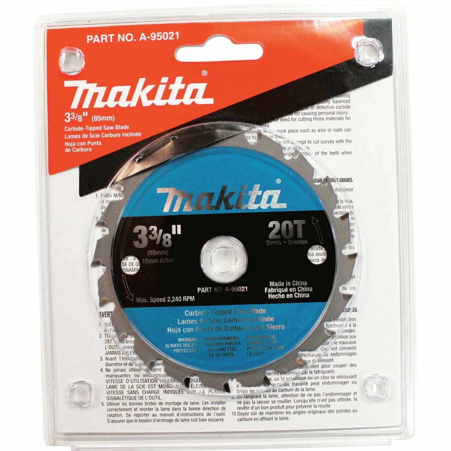 Makita A-95021 3-3/8" 20T Carbide-Tipped Circular Saw Blade, General Purpose 2 Makita A-95021 3-3/8" 20T Carbide-Tipped Circular Saw Blade, General Purpose - Image 2