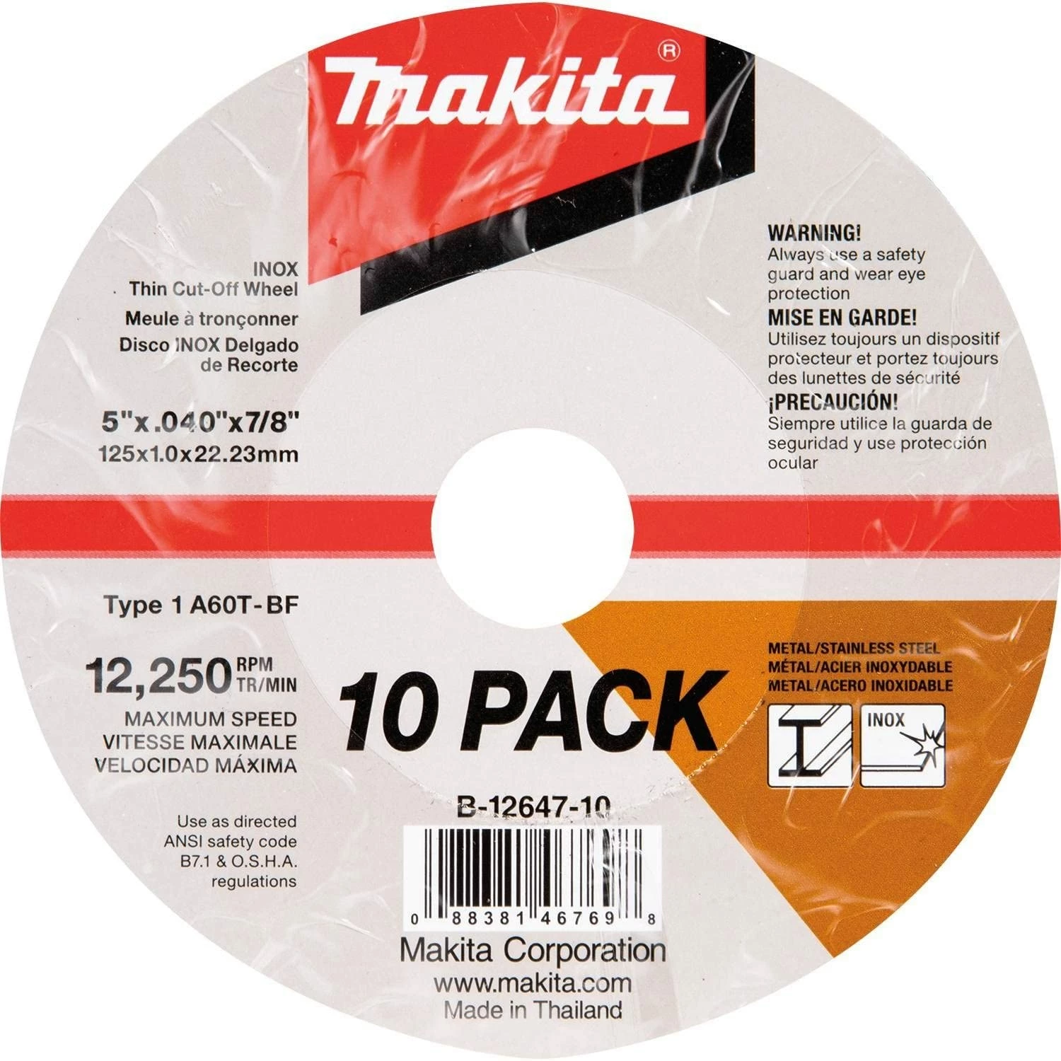Makita B-12647-10 5" x .040" x 7/8" INOX Thin Cut-Off Wheel, 10/Pk 2 Makita B-12647-10 5" x .040" x 7/8" INOX Thin Cut-Off Wheel, 10/Pk - Image 2