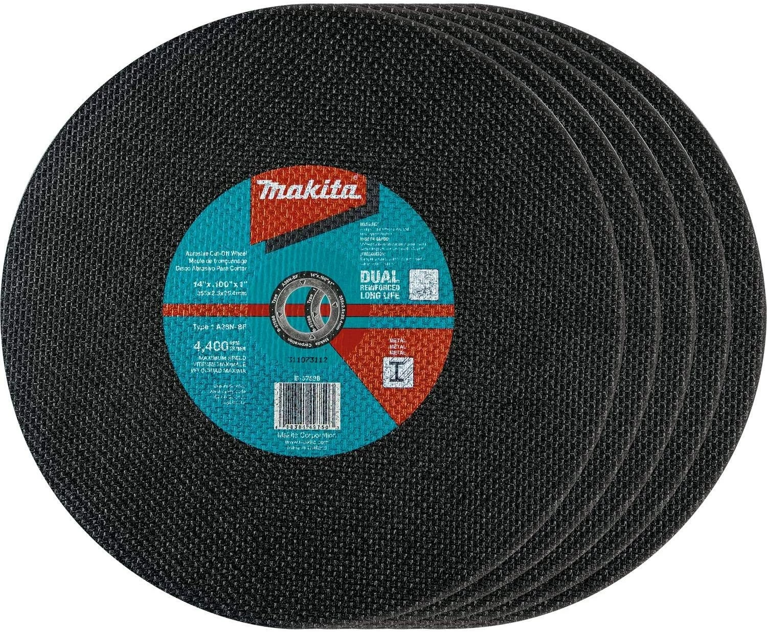 Makita B-57598-5 14" x 1" x 3/32" Abrasive Cut-Off Wheel, 5/Pk 1 Makita B-57598-5 14" x 1" x 3/32" Abrasive Cut-Off Wheel, 5/Pk
